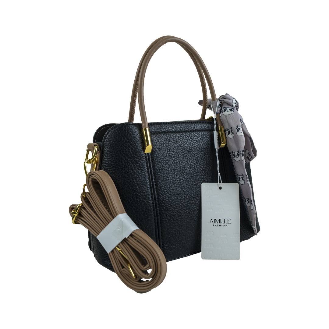Elegant Black Shoulder Bag with Scarf Detail