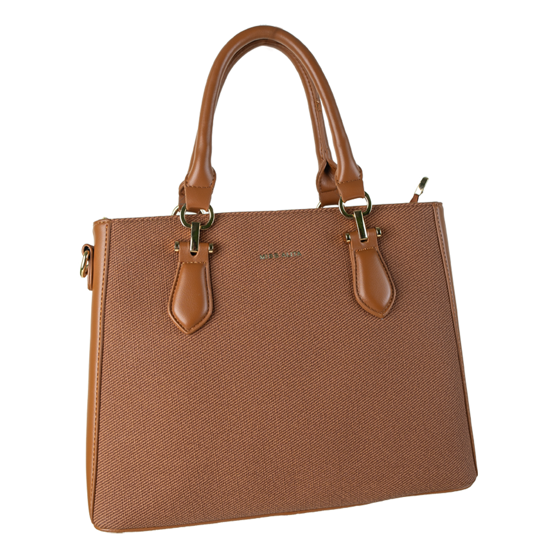 Chic Brown Structured Shoulder Bag with Chain Accent