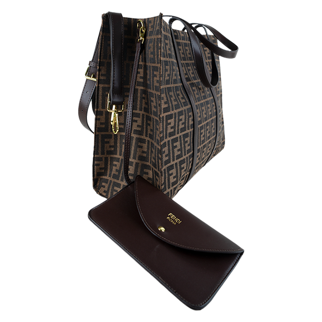 Designer Fendi Pattern Tote Bag with Matching Pouch