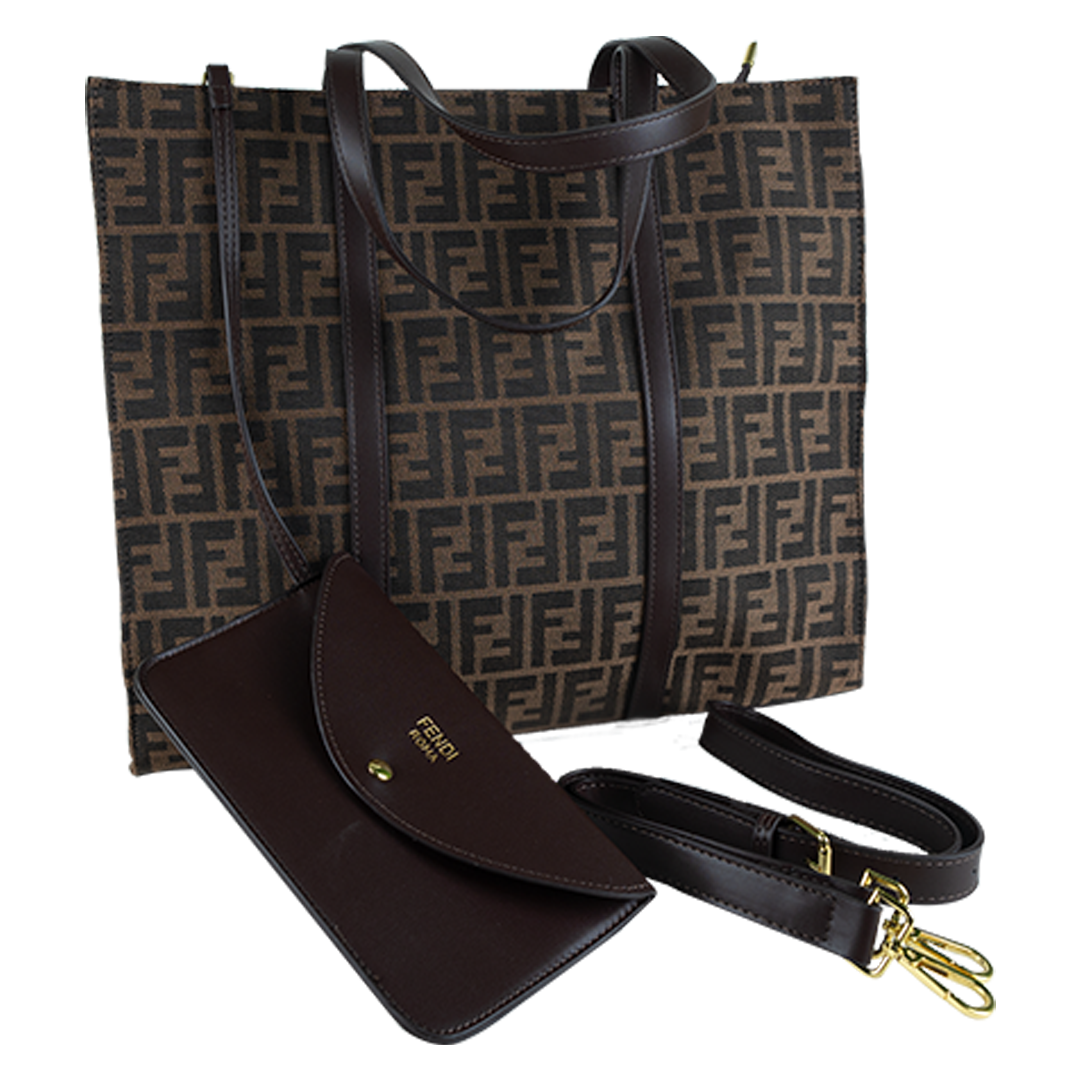 Designer Fendi Pattern Tote Bag with Matching Pouch