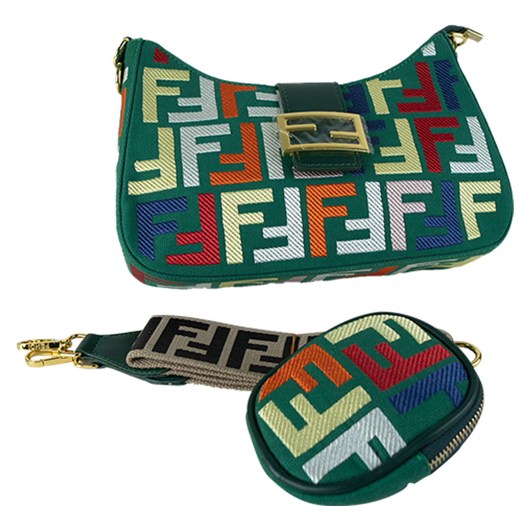 Fendi Roma green multi-color shoulder bag