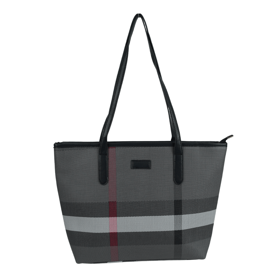  Chic Grey Striped Tote Bag with Black Accents
