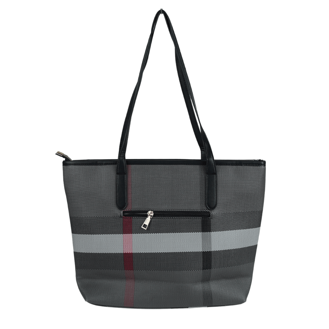  Chic Grey Striped Tote Bag with Black Accents