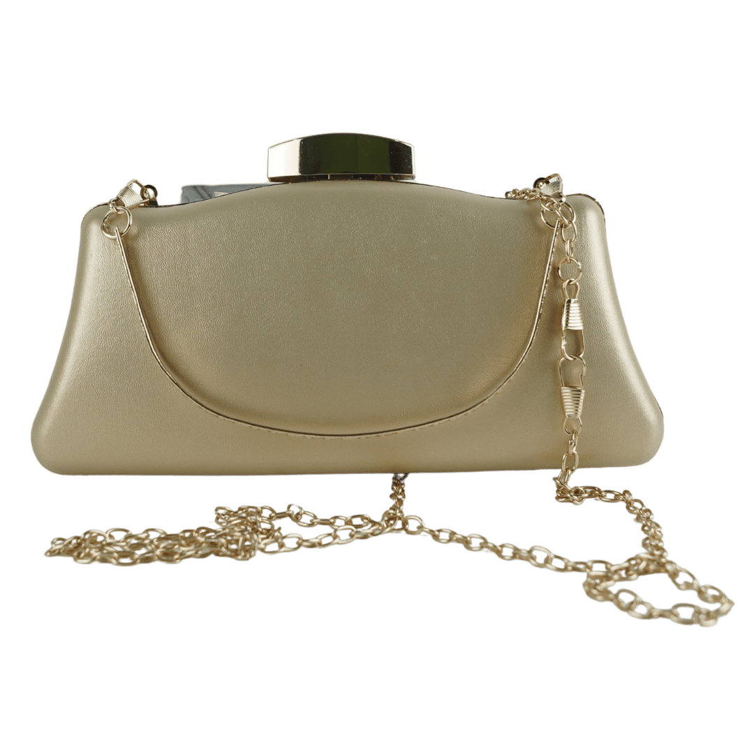 Luxurious Champagne Pleated Clutch with Butterfly Embellishment