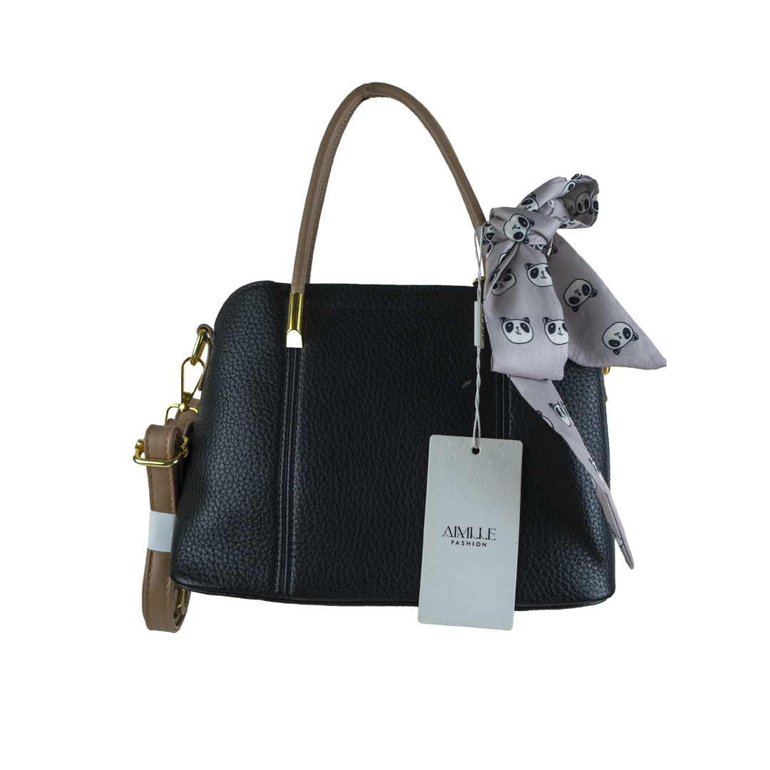  Stylish Black Tote Bag with Panda Print Scarf