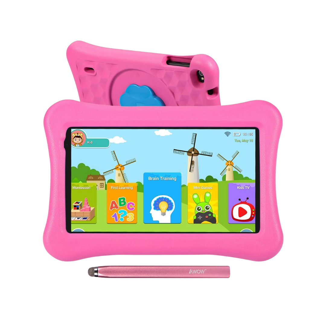 Colorful Pink Kids Tablet with Educational Games