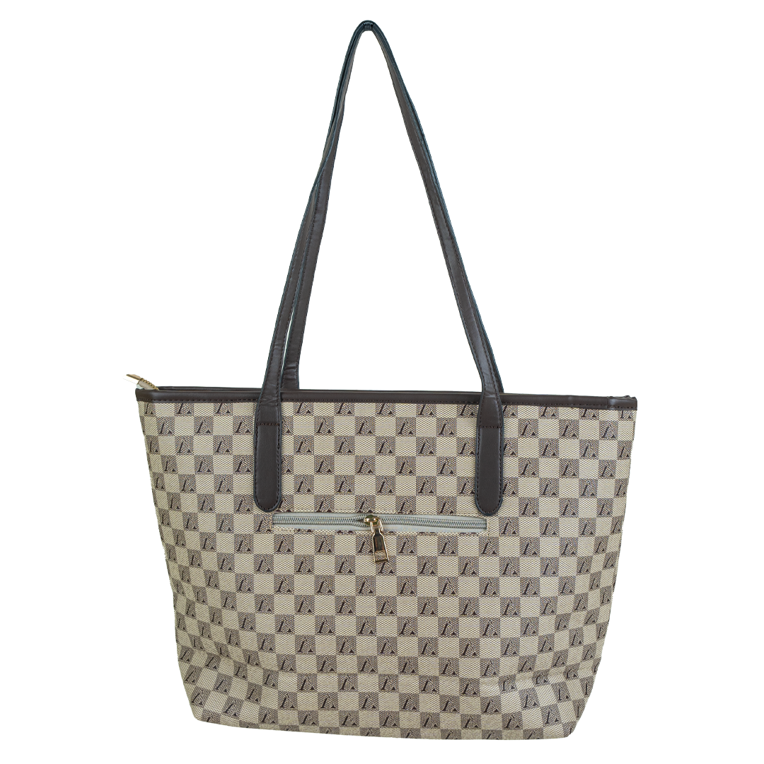 Chic Beige and Checkered Pattern Tote Bag