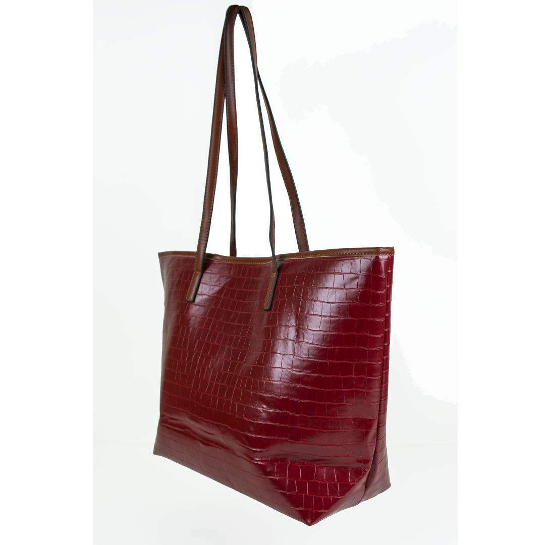 Bold Red Crocodile Embossed Tote Bag