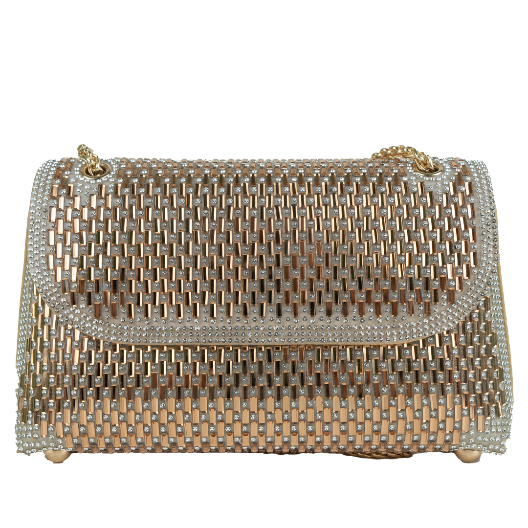 Glamorous Silver and Gold Beaded Chain Shoulder Bag