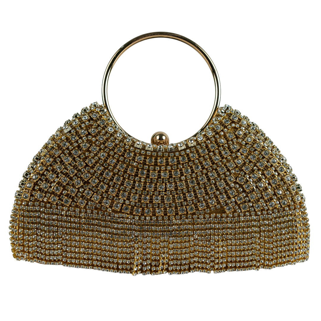Elegant Gold Beaded Clutch with Chic Ring Handle