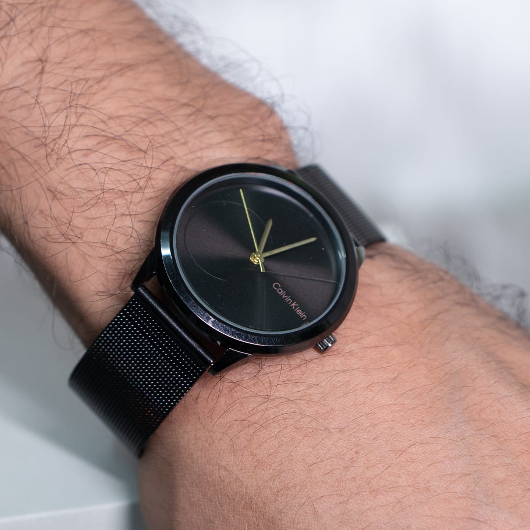 Sleek Black Calvin Klein Minimalist Mesh Watch