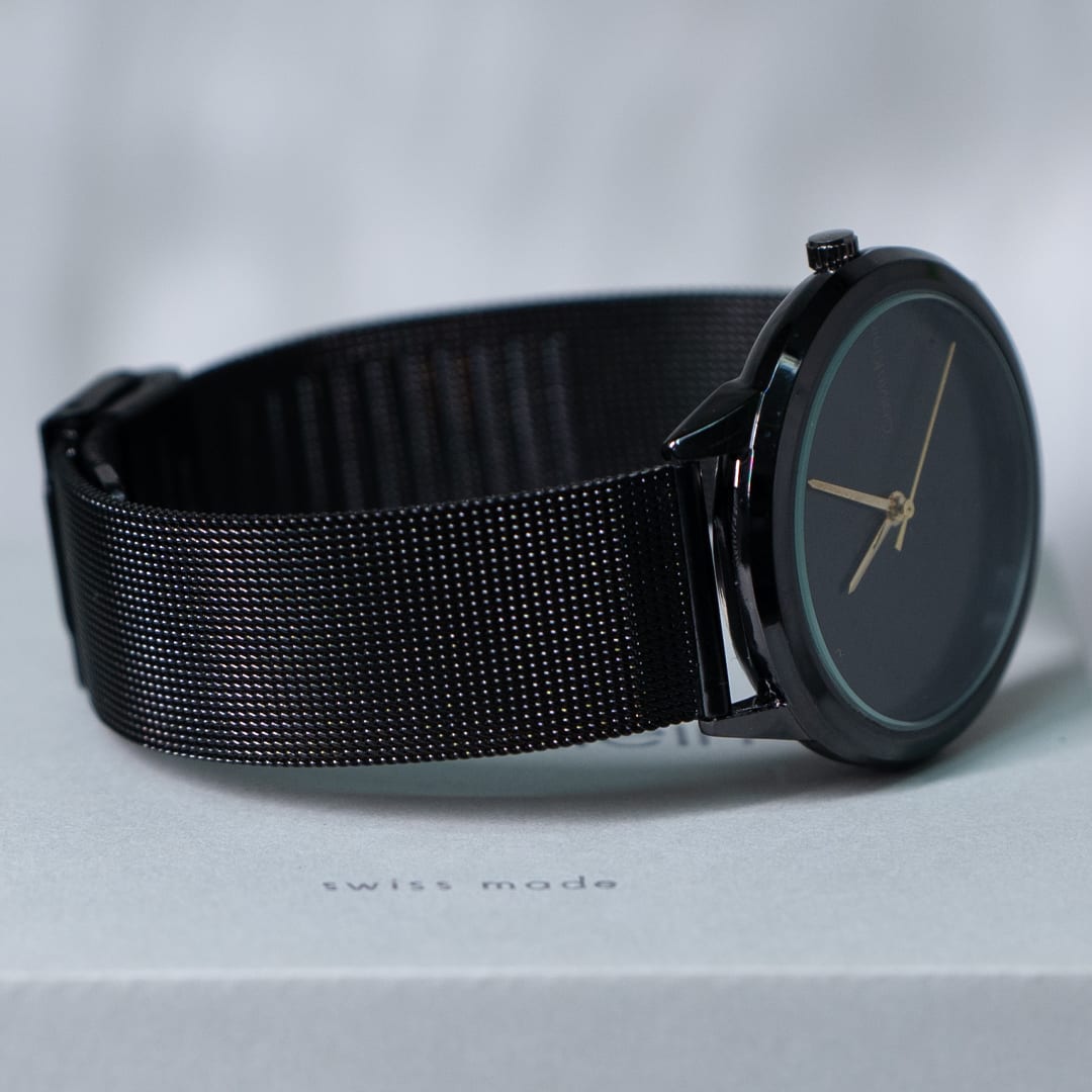 Sleek Black Calvin Klein Minimalist Mesh Watch