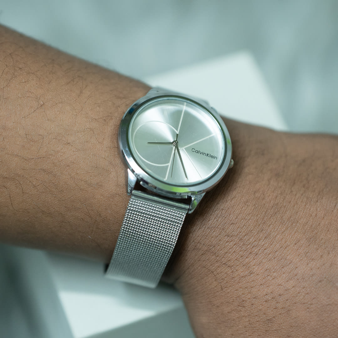 Sleek Silver Calvin Klein Minimalist Mesh Watch