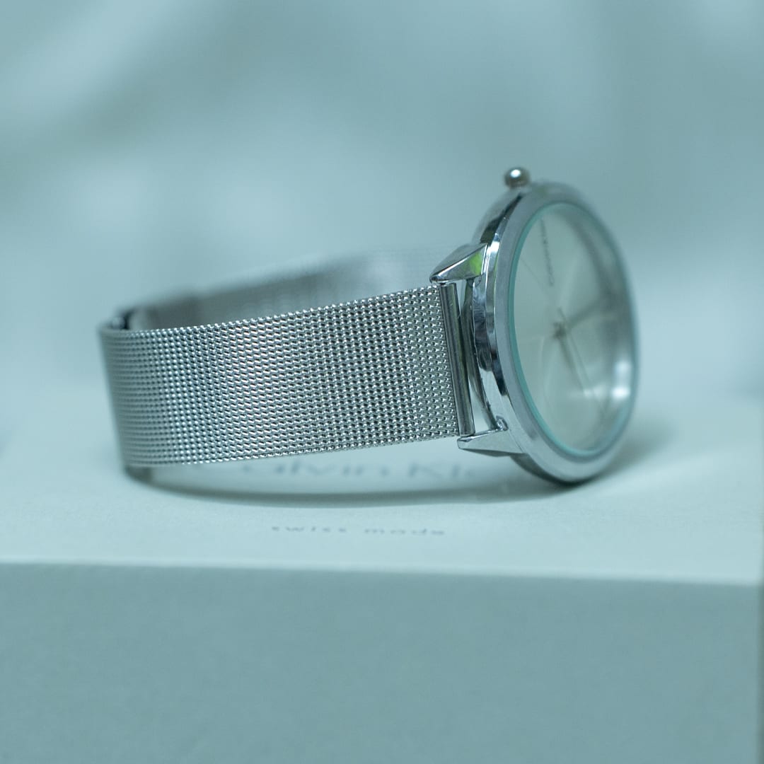 Sleek Silver Calvin Klein Minimalist Mesh Watch