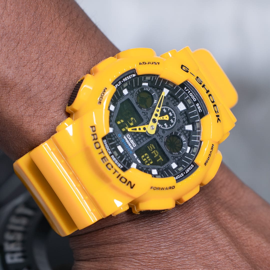 Bold Casio G-Shock GA-100 Yellow Shock Resistant Watch