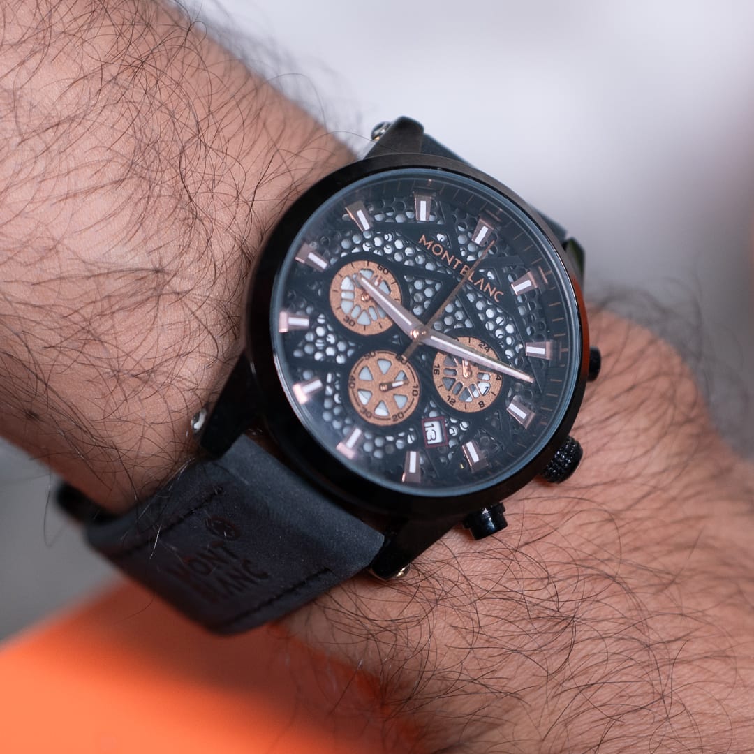 Modern Black Multi-Dial Sport Watch with Accents