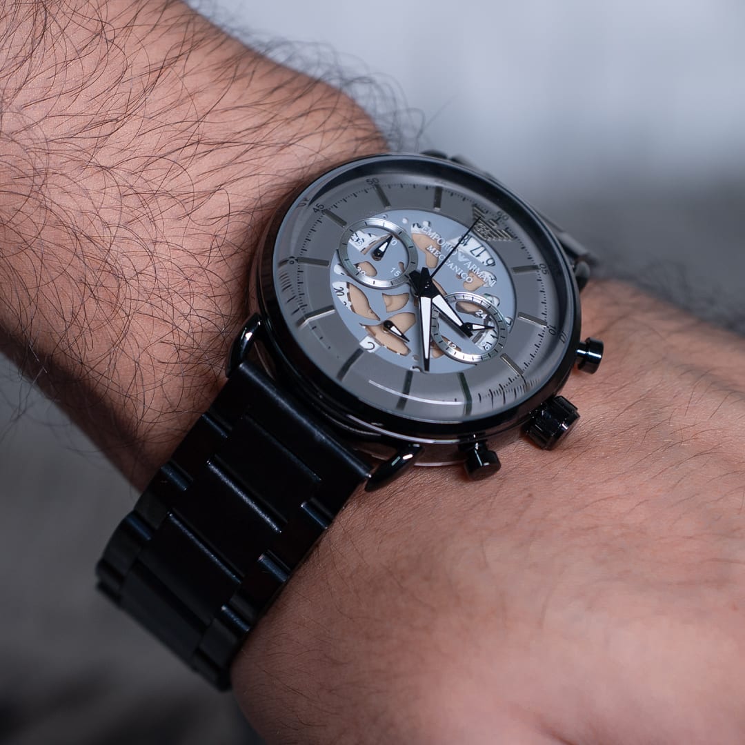 Modern Emporio Armani Open-Heart Automatic Stainless Steel Watch