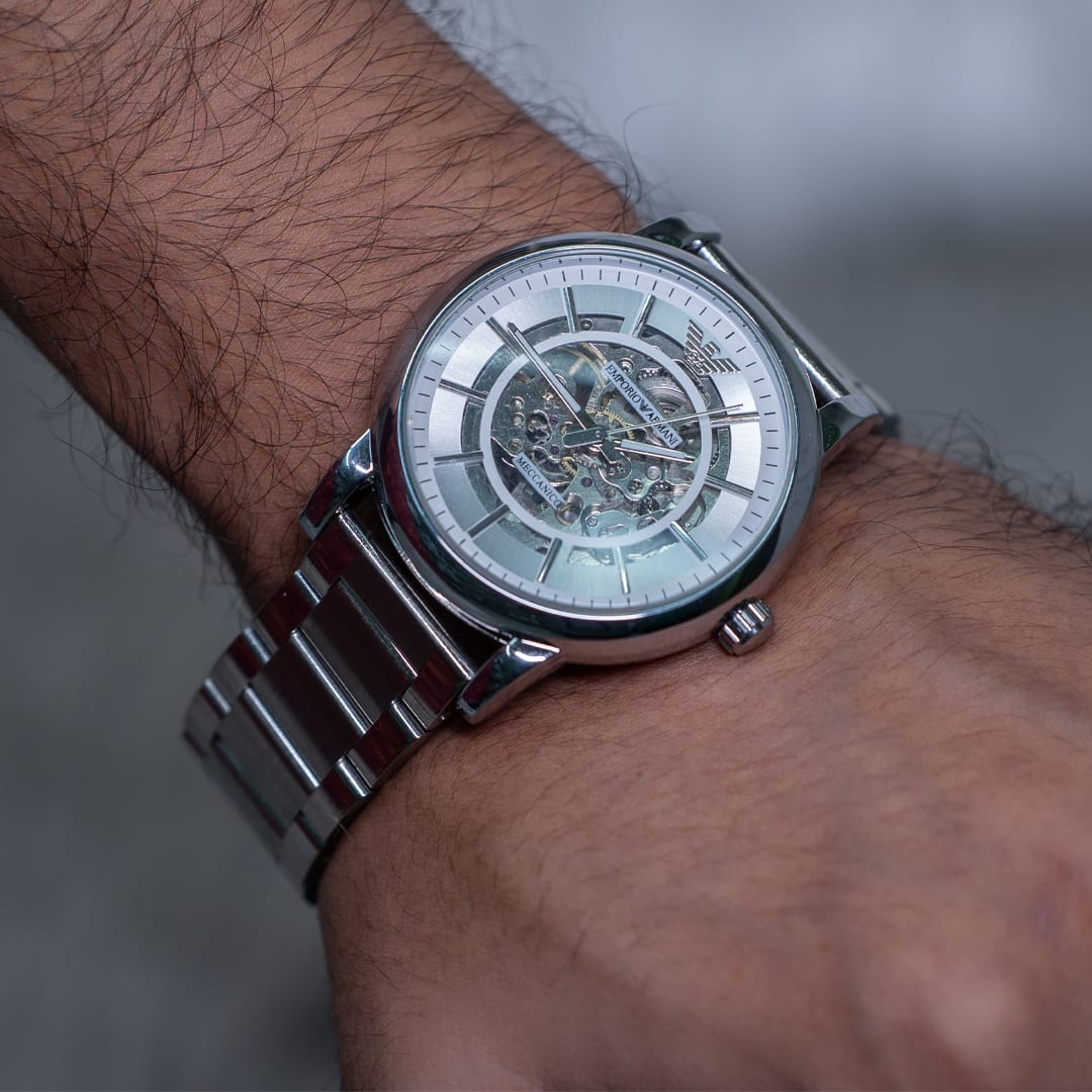 Modern Emporio Armani Automatic Skeleton Dial Watch