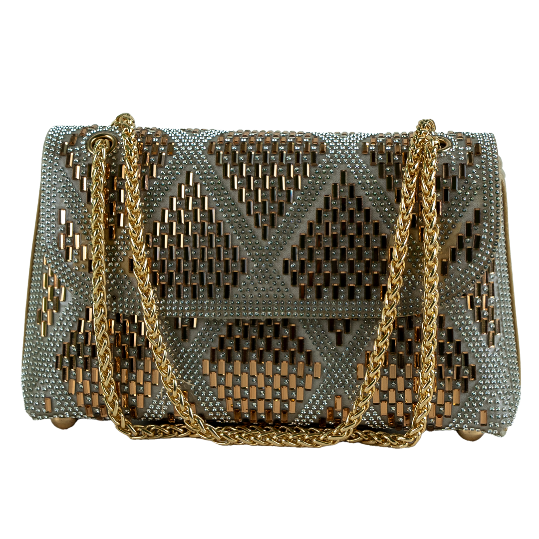 Stylish Woven Party Clutch with Chain