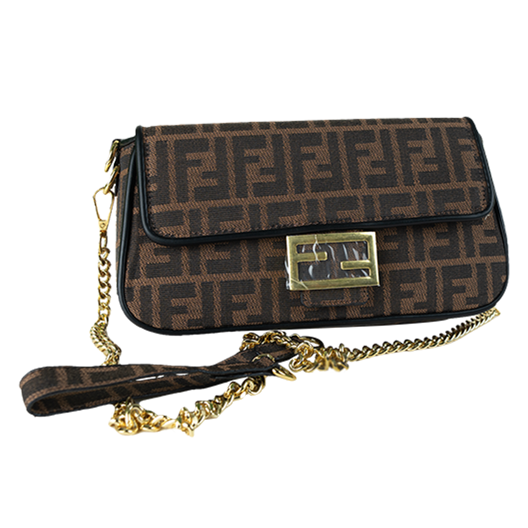 Stylish Fendi Patterned Clutch with Chain Strap