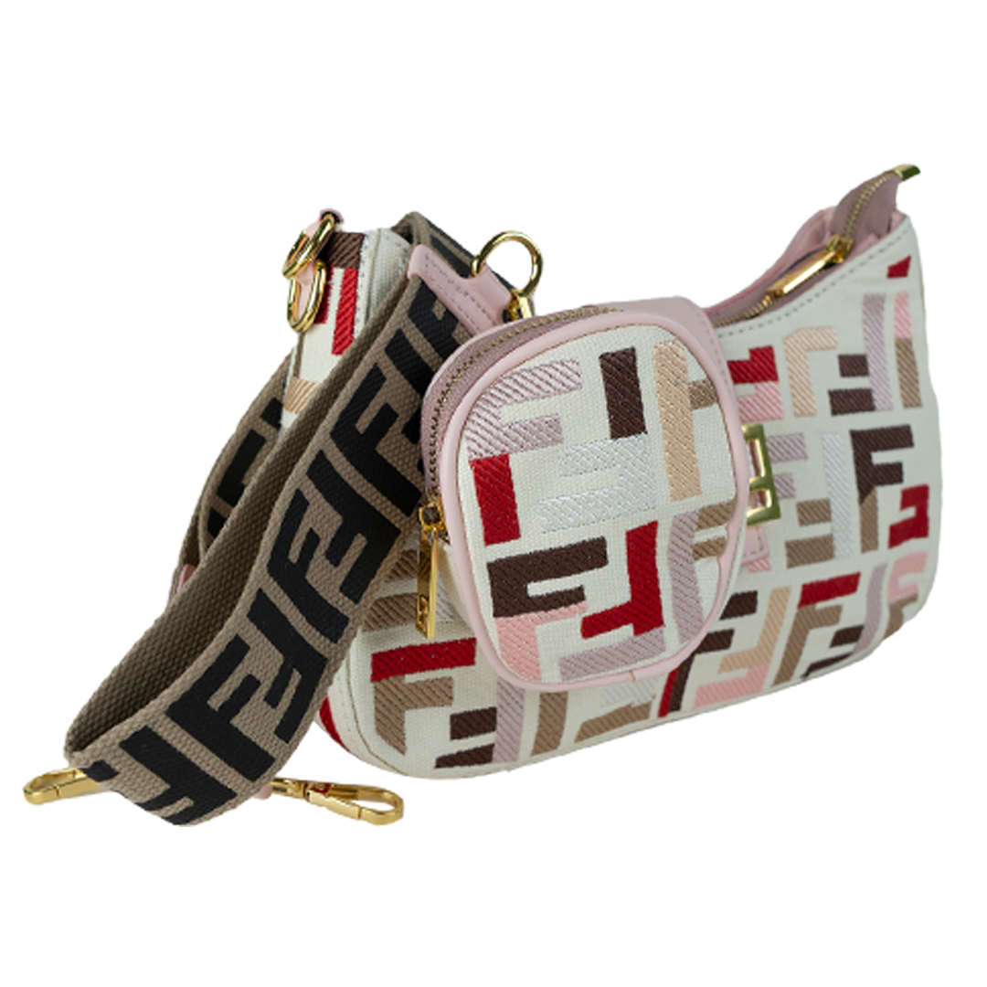 Designer Fendi Patterned Shoulder Bag with Mini Pouch