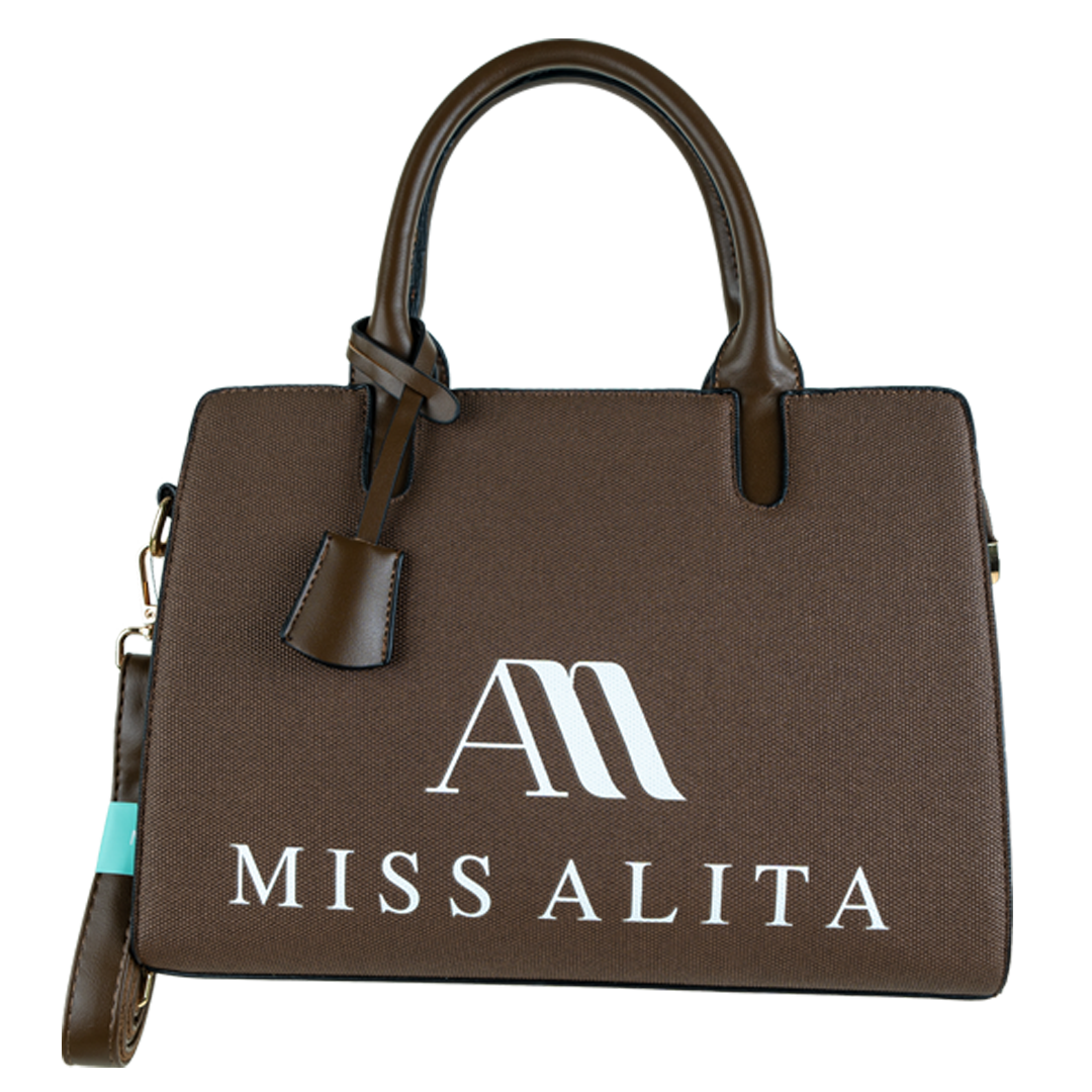 Elegant Brown Tote Bag with White "Miss Alita" Logo