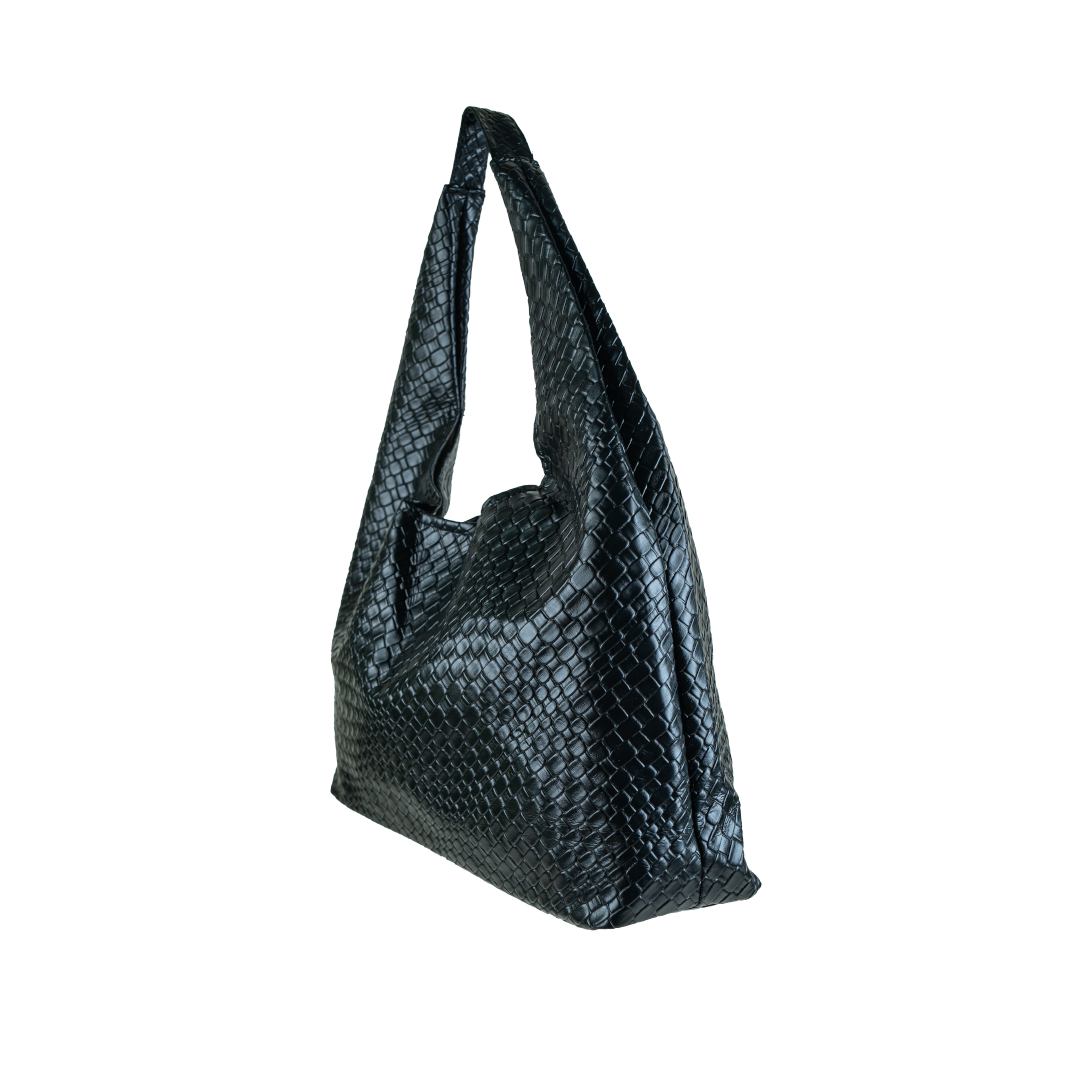 Modern Black Woven Design Shoulder Bag